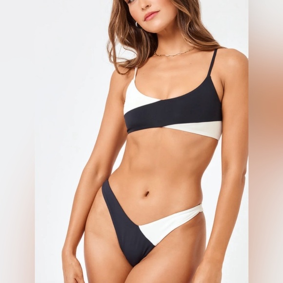 L*Space Low Tide Bikini Bottom Black-Cream - Picture 6 of 8